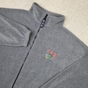 Team USA Olympics Jacket Full Zip Mens XL Gray Fleece Mock Neck Made‎ in USA